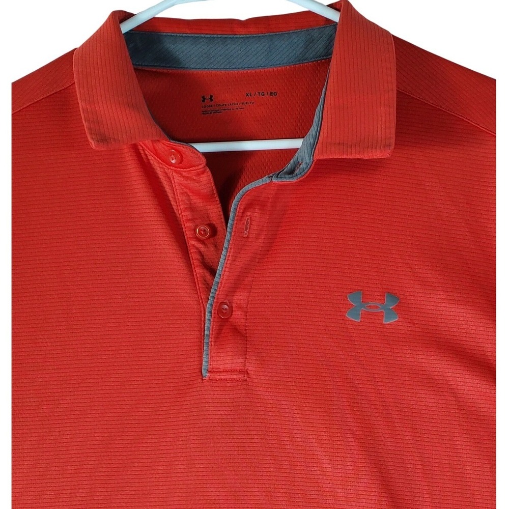 Under Armour Mens XL Red Loose Fit Performance Golf Polo Shirt Short Sleeve
